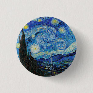 Van Gogh Starry Night. Impressionism vintage art 3 Cm Round Badge
