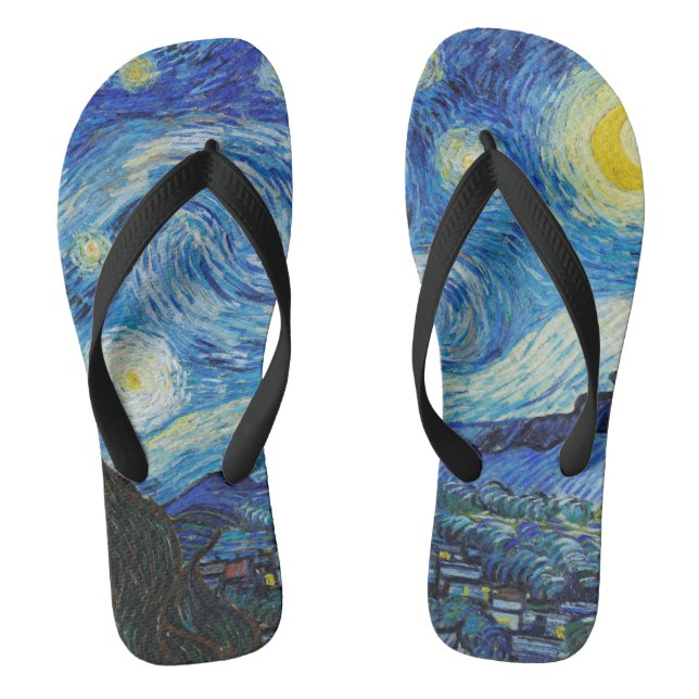 Van Gogh Starry Night. Impressionism vintage art Thongs (Footbed)