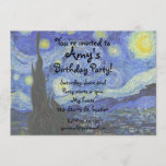 Van gogh starry night invitation<br><div class="desc">Birthday invitation template with van gogh's starry night with stars,  moon,  village in beautiful blue and yellow colours</div>