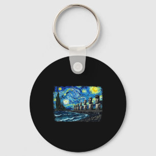 Van Gogh Starry Night Moai Easter Island Chile Tra Key Ring