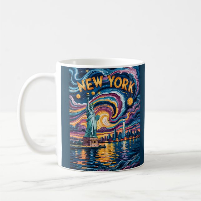 Van Gogh Starry Night New York Liberty Skyline Art Coffee Mug (Left)