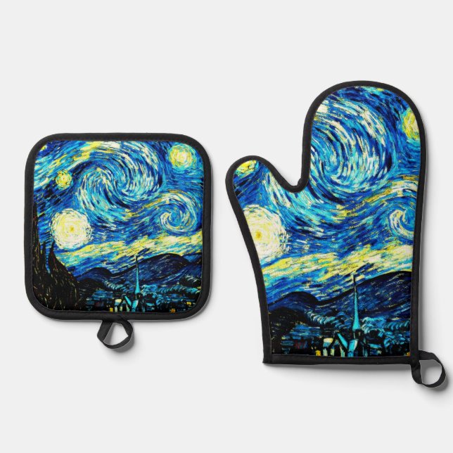 Van Gogh - Starry Night Oven Mitt & Pot Holder Set (Front)