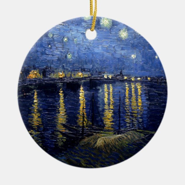 Van Gogh Starry Night Over Rhone Ceramic Ornament (Front)