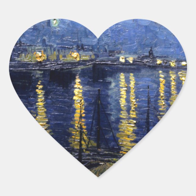 Van Gogh Starry Night Over Rhone Heart Sticker (Front)