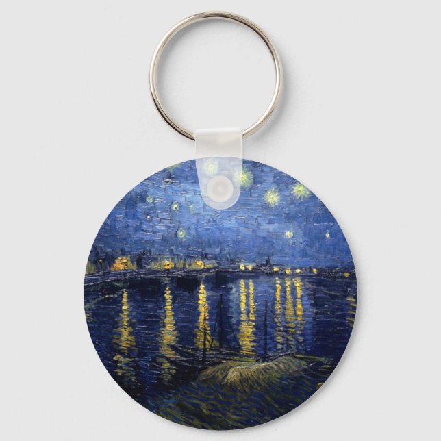 Van Gogh Starry Night Over Rhone Key Ring (Front)