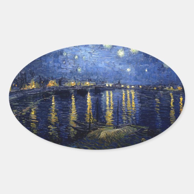 Van Gogh Starry Night Over Rhone Oval Sticker (Front)