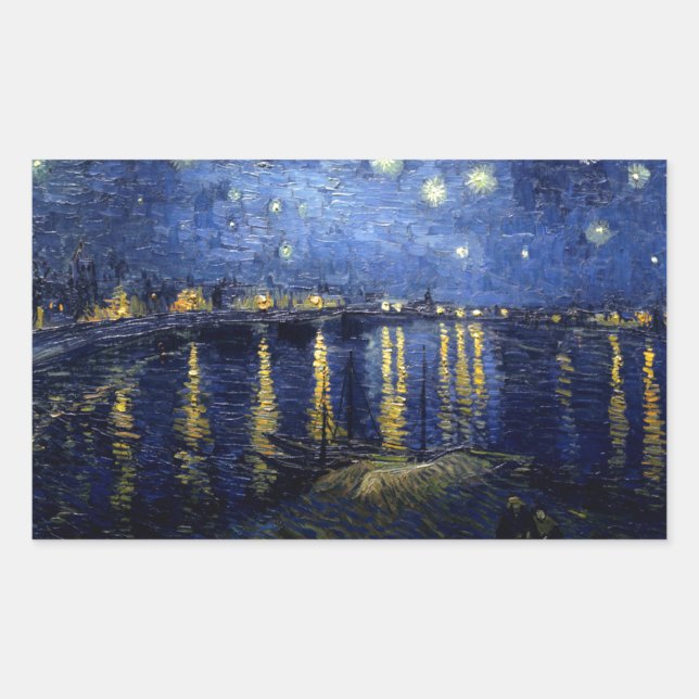 Van Gogh Starry Night Over Rhone Rectangular Sticker (Front)