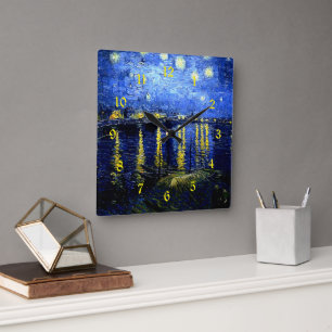 Van Gogh, Starry Night over Rhone, Square Wall Clock