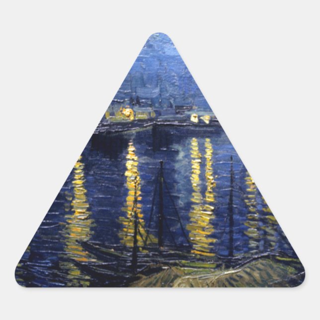 Van Gogh Starry Night Over Rhone Triangle Sticker (Front)