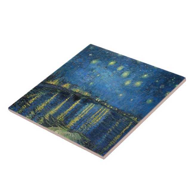 Van Gogh Starry Night Over the Rhone  Ceramic Tile (Side)
