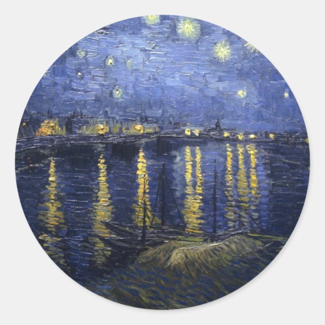 Van Gogh Starry Night Over the Rhone Classic Round Sticker (Front)