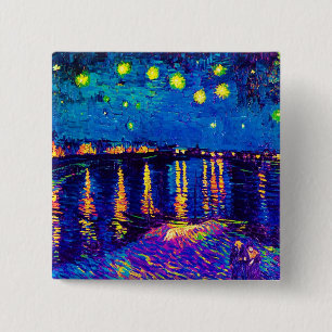 Van Gogh - Starry Night Over The Rhone Pop Art 15 Cm Square Badge