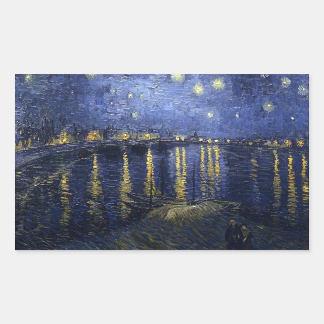 Van Gogh Starry Night Over The Rhone Rectangular Sticker (Front)