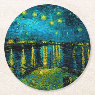 Van Gogh Starry Night Over the Rhône  Round Paper Coaster
