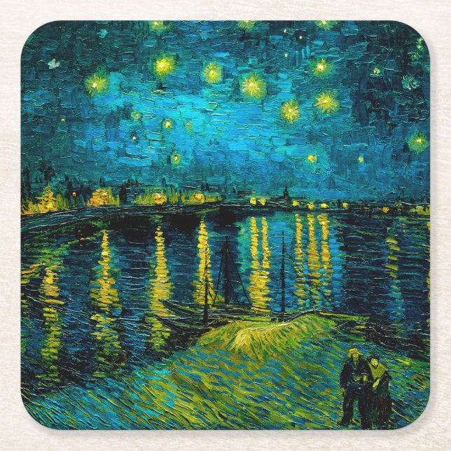 Van Gogh Starry Night Over the Rhône  Square Paper Coaster (Front)