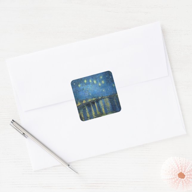 Van Gogh Starry Night Over the Rhone  Square Sticker (Envelope)