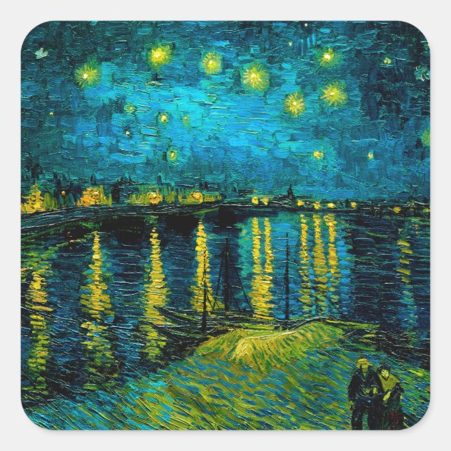 Van Gogh Starry Night Over the Rhône  Square Sticker (Front)