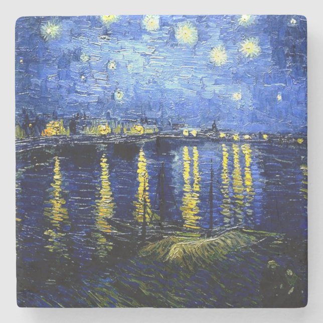 Van Gogh - Starry Night over the Rhone Stone Coaster (Front)
