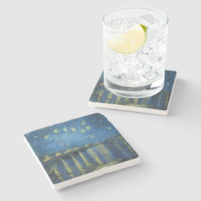 Van Gogh Starry Night Over the Rhone  Stone Coaster (Side)