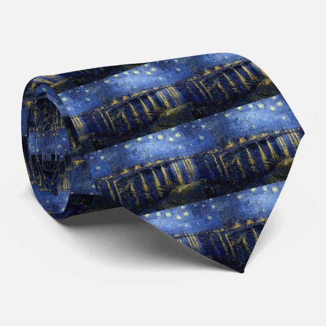 van Gogh , “ Starry_Night_Over_the_Rhone ” Tie (Rolled)