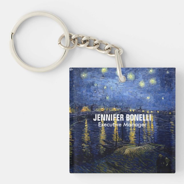 Van Gogh Starry Night Painting Add Your Name Key Ring (Front)