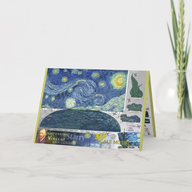 Van Gogh Starry Night Paper Craft 3D Card (Front)