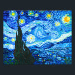 Van Gogh Starry Night Photo Print<br><div class="desc">Photo Print featuring Vincent van Gogh’s oil painting The Starry Night (1889). Inspired by his stay at an asylum,  the art depicts a village underneath a night sky of blue and yellow moon and stars. A great gift for fans of Post-Impressionism and Dutch art.</div>