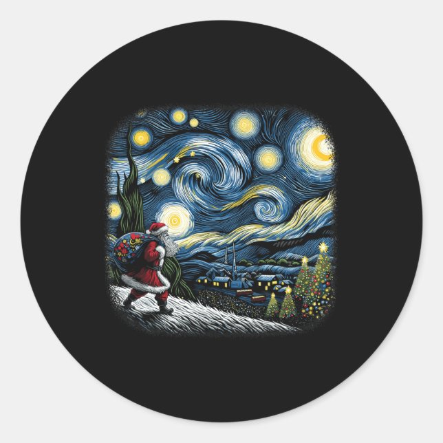 Van Gogh Starry Night Santa Christmas Winter Snowy Classic Round Sticker (Front)