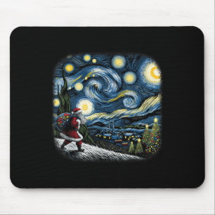 Van Gogh Starry Night Santa Christmas Winter Snowy Mouse Pad
