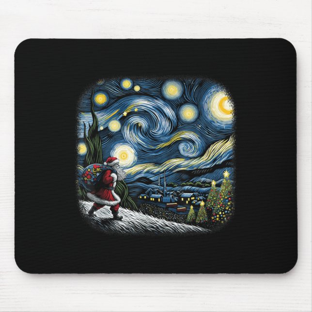 Van Gogh Starry Night Santa Christmas Winter Snowy Mouse Pad (Front)