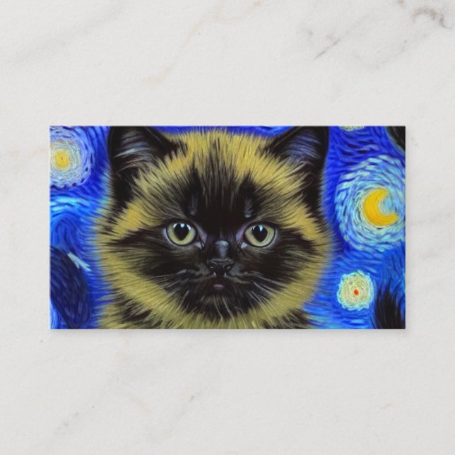 Van Gogh Starry Night Siamese Cat Enclosure Card (Front)