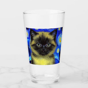 Van Gogh Starry Night Siamese Cat Glass