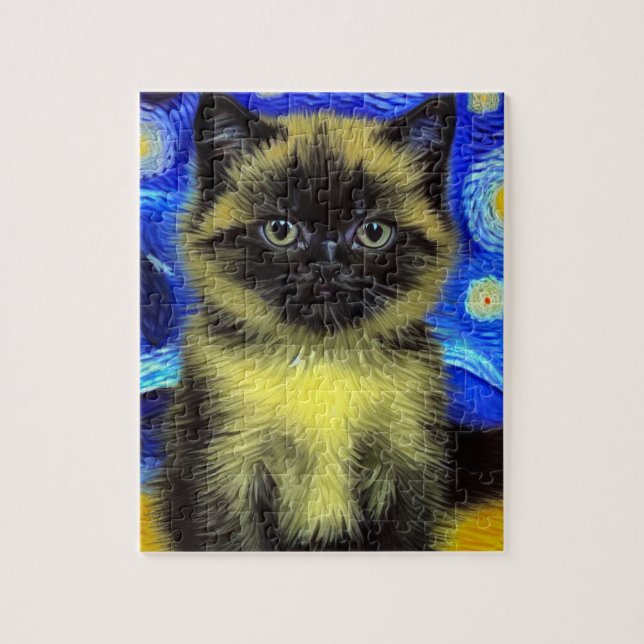 Van Gogh Starry Night Siamese Cat Jigsaw Puzzle (Vertical)