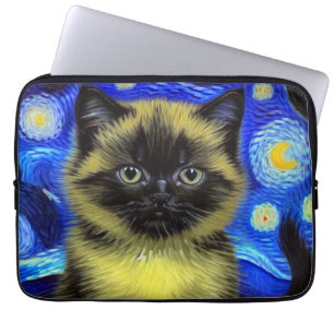 Van Gogh Starry Night Siamese Cat Laptop Sleeve