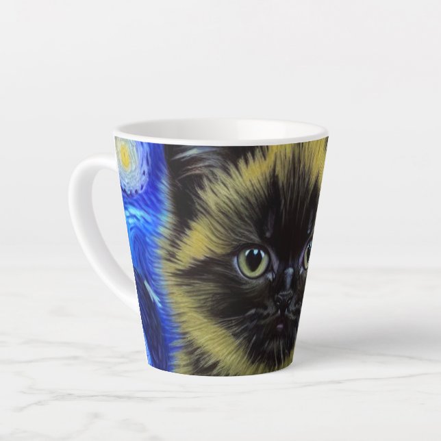 Van Gogh Starry Night Siamese Cat Latte Mug (Left Angle)