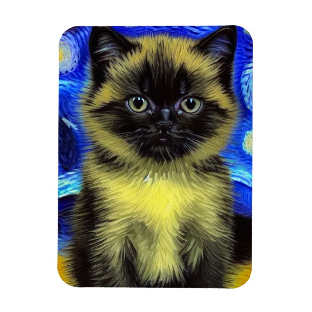 Van Gogh Starry Night Siamese Cat Magnet (Vertical)