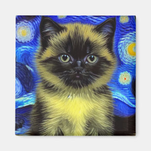 Van Gogh Starry Night Siamese Cat Magnet