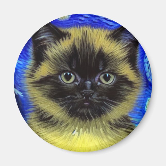 Van Gogh Starry Night Siamese Cat Magnet (Front)