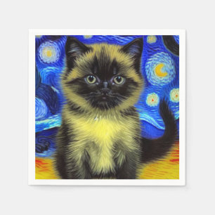 Van Gogh Starry Night Siamese Cat Napkin