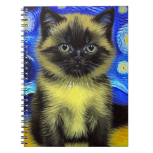 Van Gogh Starry Night Siamese Cat Notebook