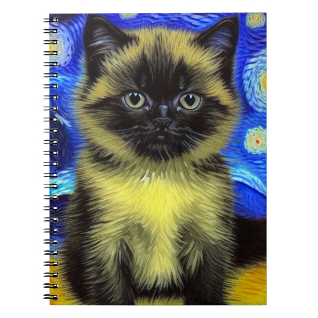 Van Gogh Starry Night Siamese Cat Notebook (Front)
