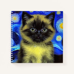 Van Gogh Starry Night Siamese Cat Notebook