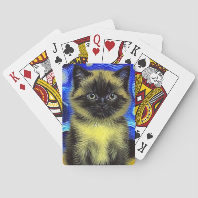 Van Gogh Starry Night Siamese Cat Playing Cards (Back)