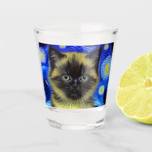 Van Gogh Starry Night Siamese Cat Shot Glass