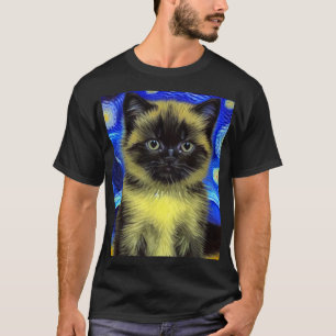 Van Gogh Starry Night Siamese Cat T-Shirt