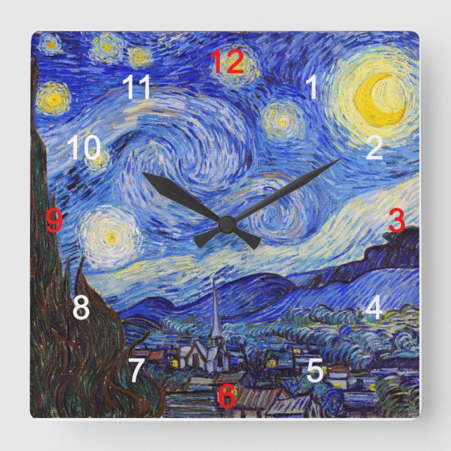 Van Gogh , “Starry Night” Square Wall Clock (Front)