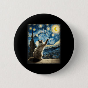 Van Gogh Starry Night Style Artistic Ragdoll Cat 6 Cm Round Badge