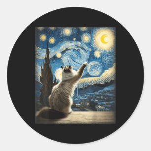 Van Gogh Starry Night Style Artistic Ragdoll Cat  Classic Round Sticker