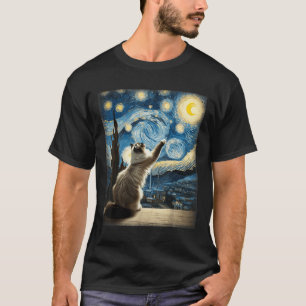 Van Gogh Starry Night Style Artistic Ragdoll Cat  T-Shirt