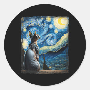Van Gogh Starry Night Style Artistic Sphynx Cat  Classic Round Sticker